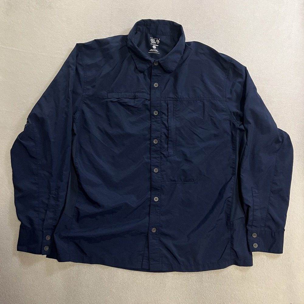 Mountain Hardwear Shirt Men's Size Large Blue Button Up Outdoor Hiking Quick Dry